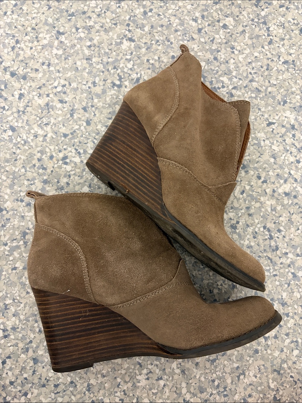 Lucky Brand Taupe Suede Wedge Ankle Boots